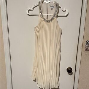 Speechless Ivory Pleated Mini Dress with Metallic Details